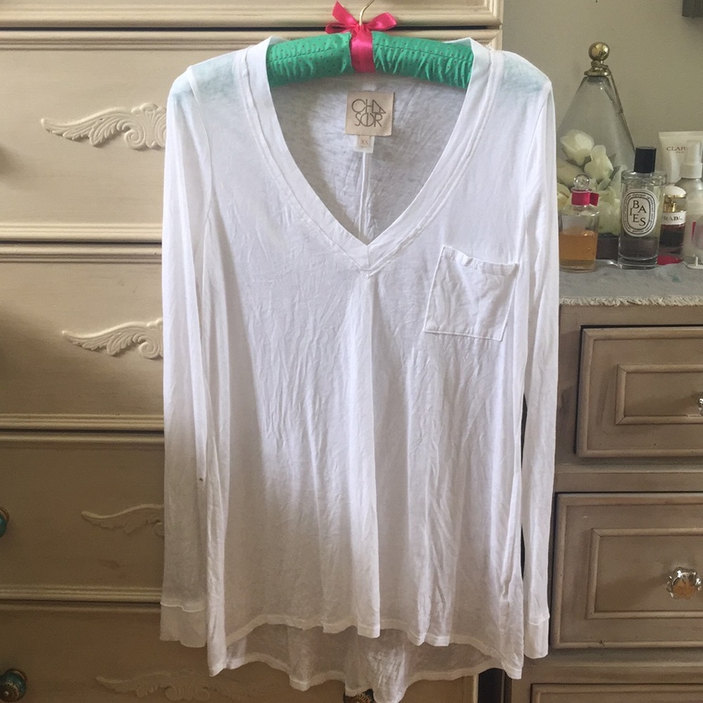 Chaser white long sleeve V neck shirt